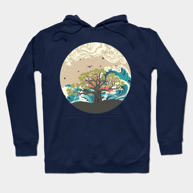 Sunset sea and Baobab tree Hoodie by AnnArtshock